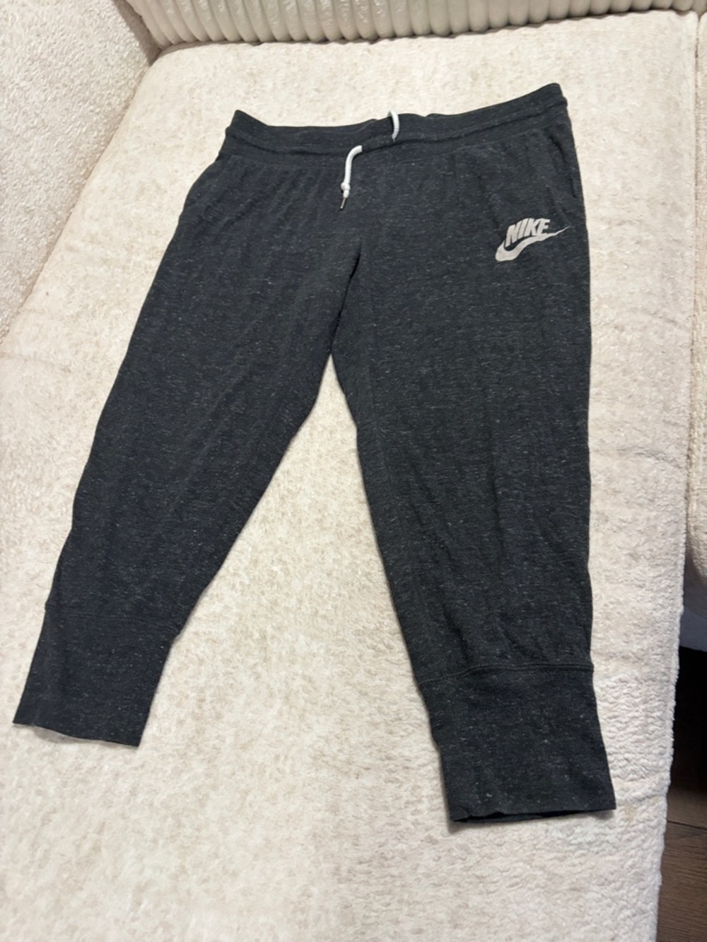 Nike Women's Dark Gray Capri Joggers with White Logo